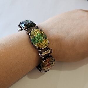Park Lane Gold and Green Stone Bracelet